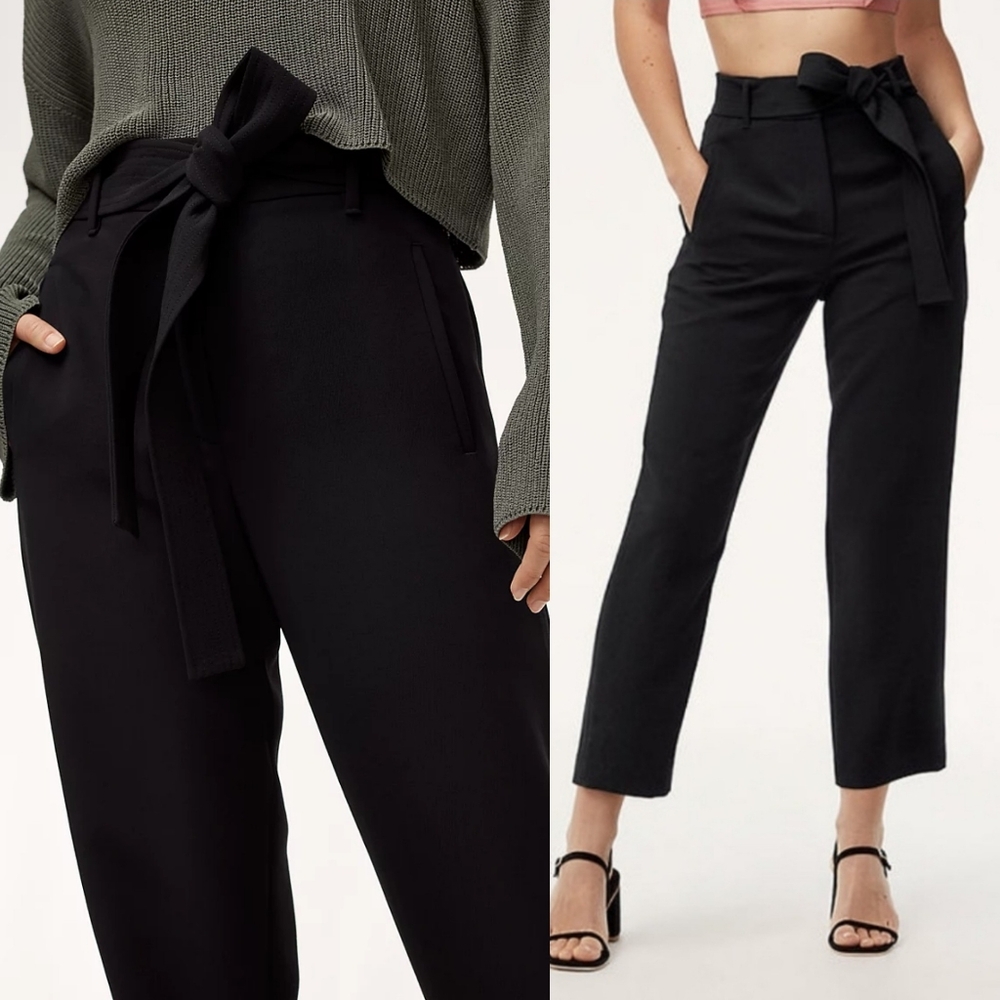 Aritzia Wilfred Black Jallade Tie Front triacetate High Waisted Trousers Pants 2